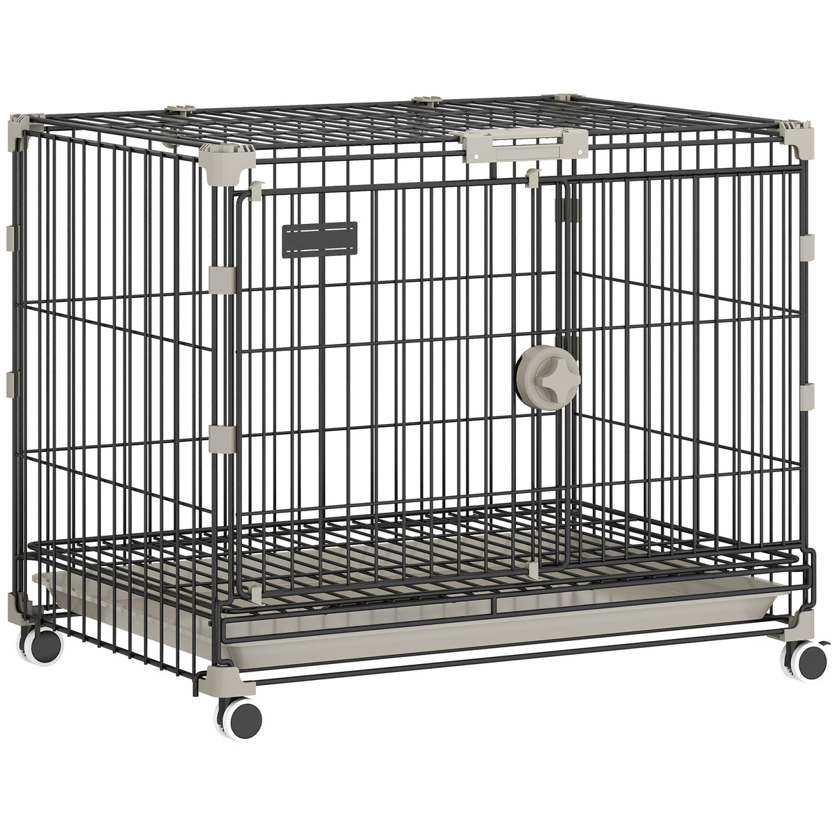Cage pour Chien, Plateau Amovible, Roues avec Freins, Toit Ouvrant Verrouillable, 60,5x45,5x54,5cm, Noir