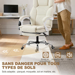 Chaise bureau ergonomique, fauteuil de bureau avec dossier inclinable, hauteur réglable, 64x73x112-120cm, beige