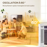 Chauffage d'appoint céramique PTC, radiateur électrique 2000 W avec thermostat réglable, minuterie, 21x19,7x61cm, blanc