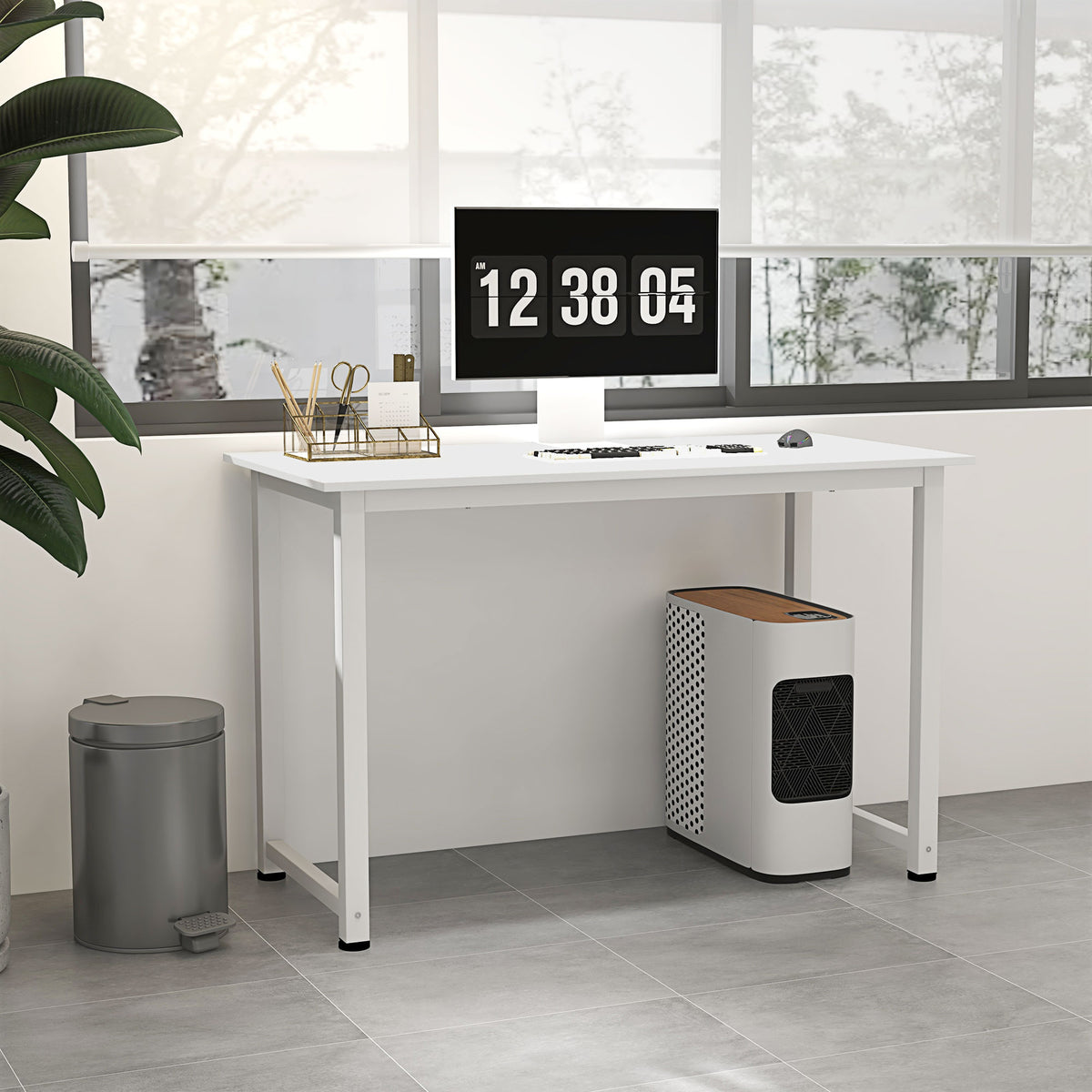 Table d'ordinateur table de salle à manger 120L x 60l x 76H cm Multifonction Grand Plateau Blanc cadre en métal