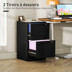 Caisson bureau, meuble rangement bois 2 tiroirs et serrure, barres de suspension réglables, 40 x 40 x 71 cm, noir