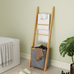 Bamboo towel rack with laundry basket, towel ladder with 1 laundry basket, 43 x 35 x 133 cm, gray