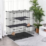 Cage parc enclos rongeurs modulable dim. L 111 x l 75 x H 119 cm 3 niveaux 4 portes fil métallique noir