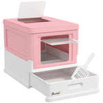 Lettiera per gatti pieghevole con doppia porta a battente e apertura superiore, paletta inclusa, 47,5 x 35,5 x 36,7 cm, rosa