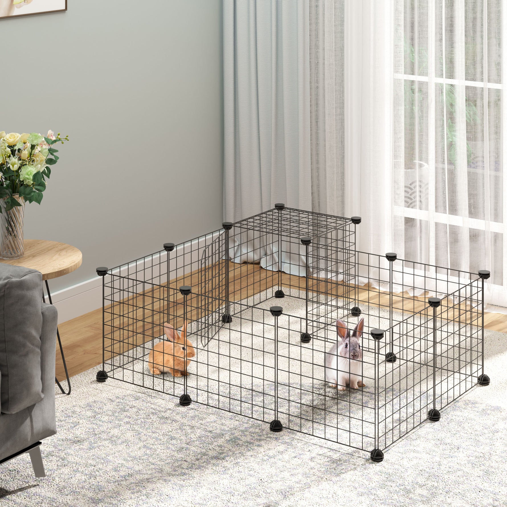 Enclos pour petits animaux parc pour chiot clôture pour animaux domestiques modulable DIY105 x 105 x 70 cm noir