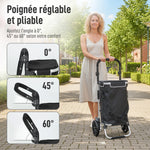 Chariot de courses pliable 40 L caddie de courses portable à roulettes avec poignée télescopique, 45,5x35,5x97cm, noir
