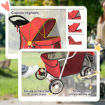 Poussette pour Chien 4 Roues, Chariot Pliable avec Auvent Réglable, Panier de Rangement, 77x44x102cm, Rouge