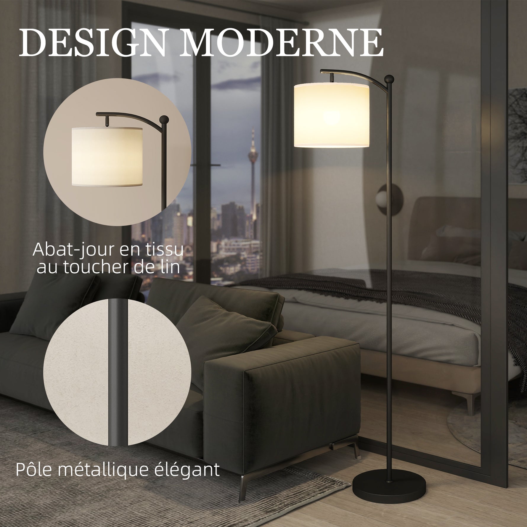 Lampadaire dimmable 2 températures de couleur avec télécommande, minuterie de 60 minutes, 160 cm, noir