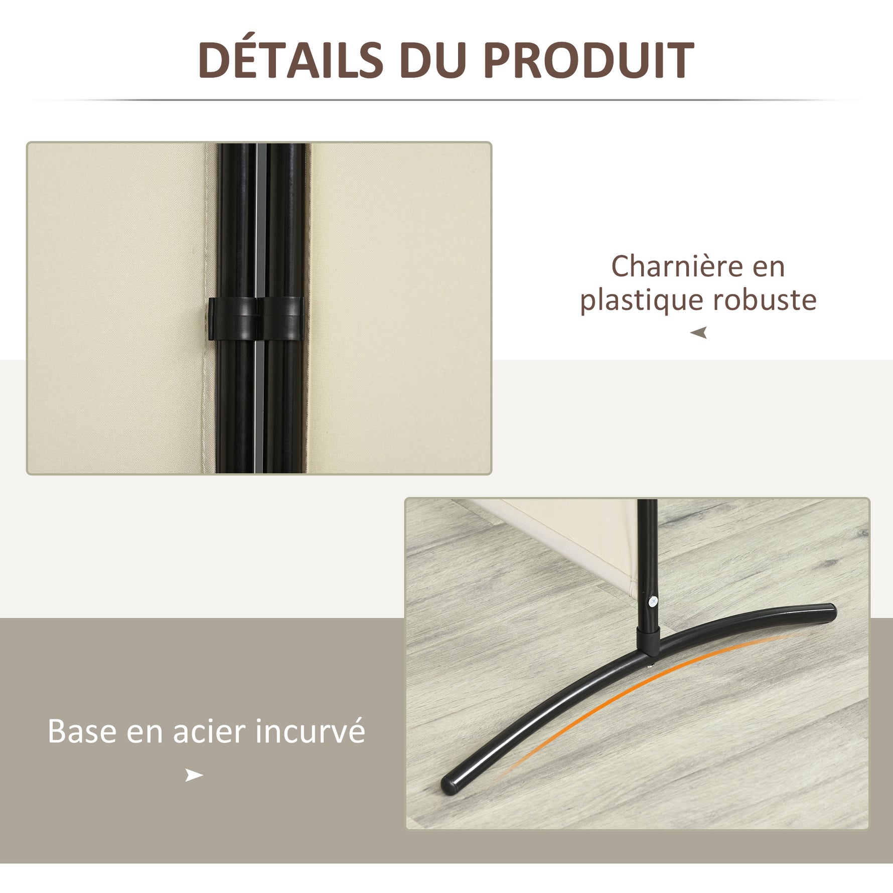 Paravent 3 panneaux dim. 2,53L x 0,5l x 1,82H m Store latéral Brise-Vue paravent sur Pied séparateur métal Polyester
