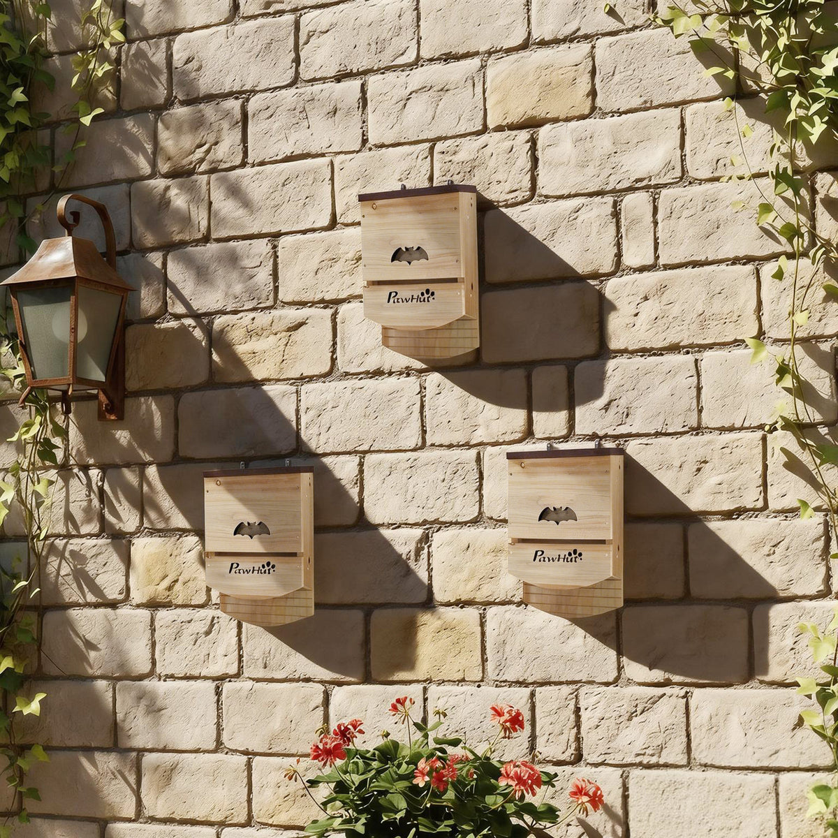 Set di 3 casette per pipistrelli in legno, rifugio per pipistrelli con piattaforma scanalata 23 x 9,5 x 36,5 cm, legno naturale