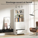 Bibliothèque à 6 niveaux, meuble de rangement avec 3 tiroirs et 3 étagères ouvertes, 79 x 39,5 x 182,2 cm, blanc