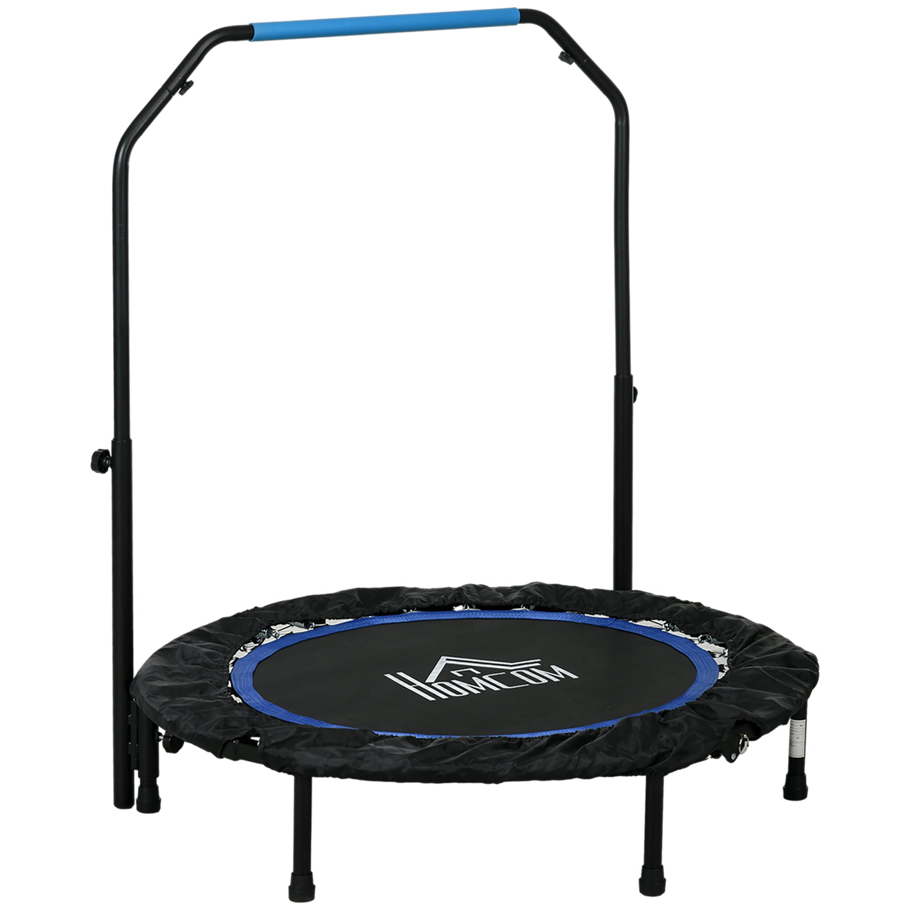 Trampoline de fitness gymnastique avec poignée réglable, pliable, 6 pieds, 28 ressorts Ø 102 cm, noir bleu