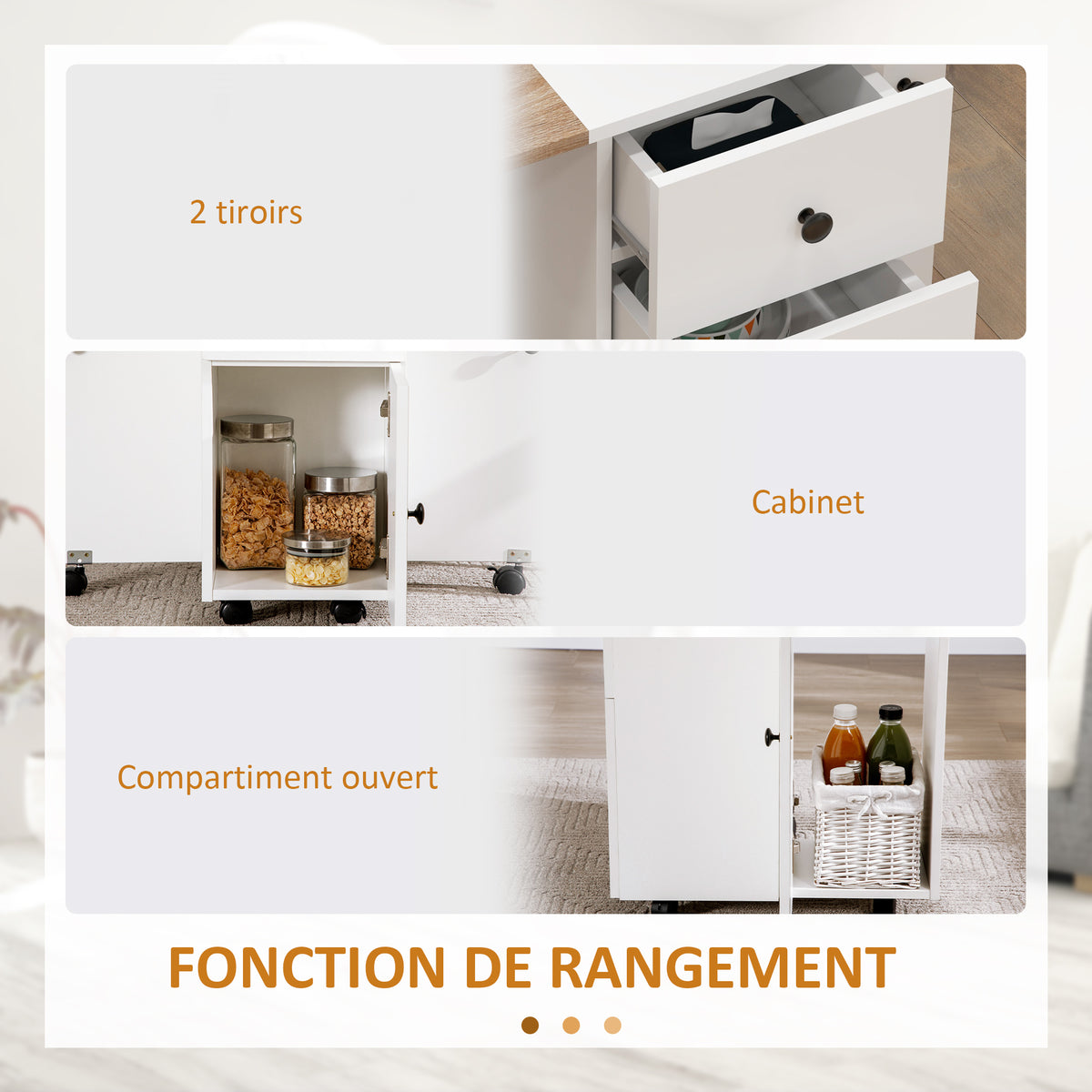 Table de cuisine pliable table à manger pliante 2 plateaux rabattables avec 2 tiroirs 1 placard blanc et chêne