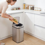 Poubelle de cuisine automatique 12 L en acier inoxydable, poubelle à capteur avec couvercle, 28 x 22 x 41 cm, argent