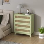 Commode 4 tiroirs meuble de rangement cannage en rotin aspect bois clair 80 x 35 x 95 cm vert
