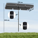 Parasol de jardin Parasol droit rectangulaire inclinable alu métal polyester haute densité 2 x 1,3 m gris