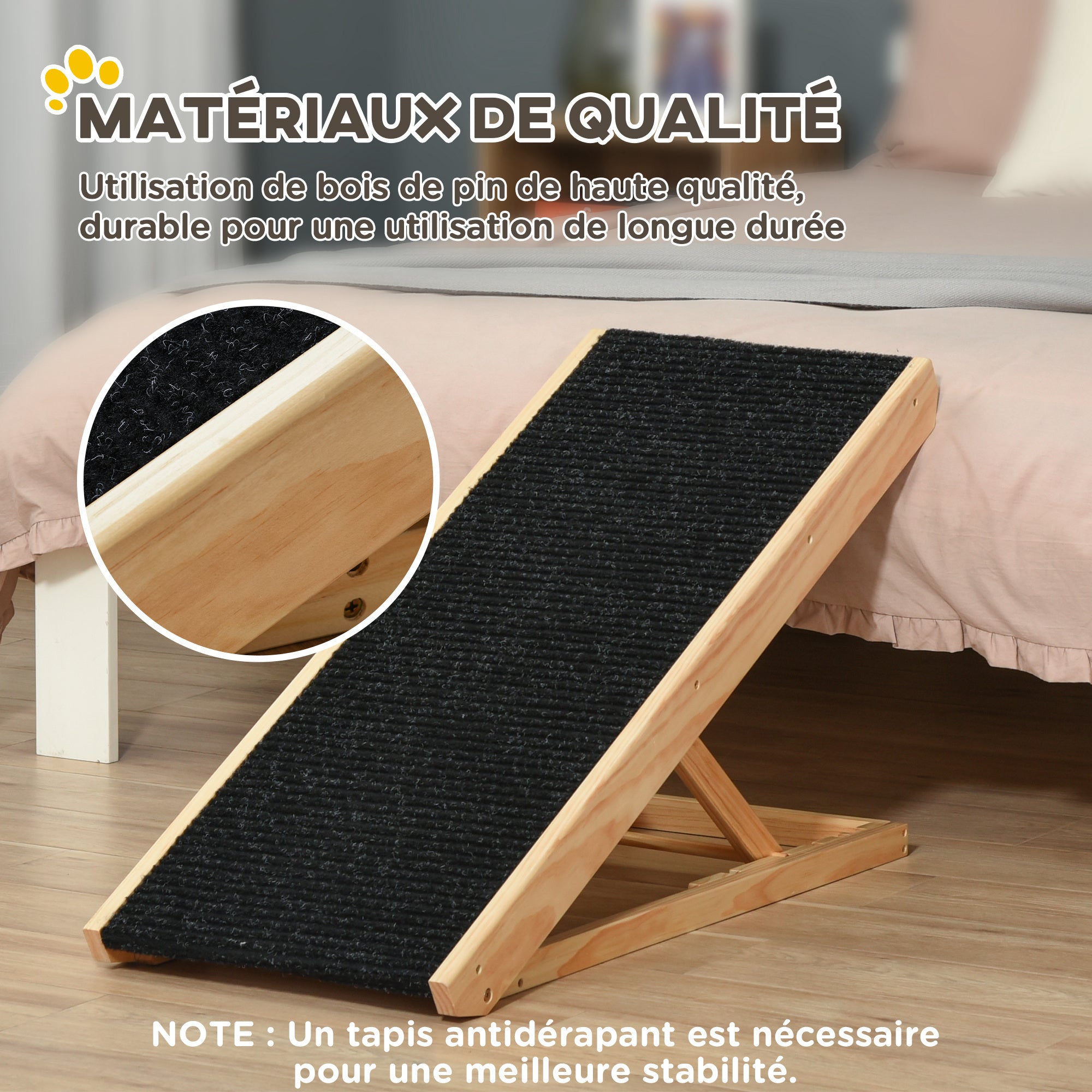Foldable dog ramp for large dogs, dog stairs for sofa with adjustable height 26-61 cm, black