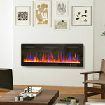 Cheminée électrique mural ou encastrable 900W/1800W, effet flamme à 12 couleurs 5 luminosités, 127 x 9,4 x 47 cm, noir