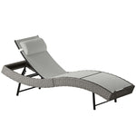 Chaise longue en résine tressé, bain de soleil avec dossier réglable 5 positions et appui-tête, 198 x 61 x 44 cm, gris