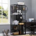 Bibliothèque étagère de rangement à 7 niveaux cadre en acier style industriel 83 x 34 x 180 cm noir