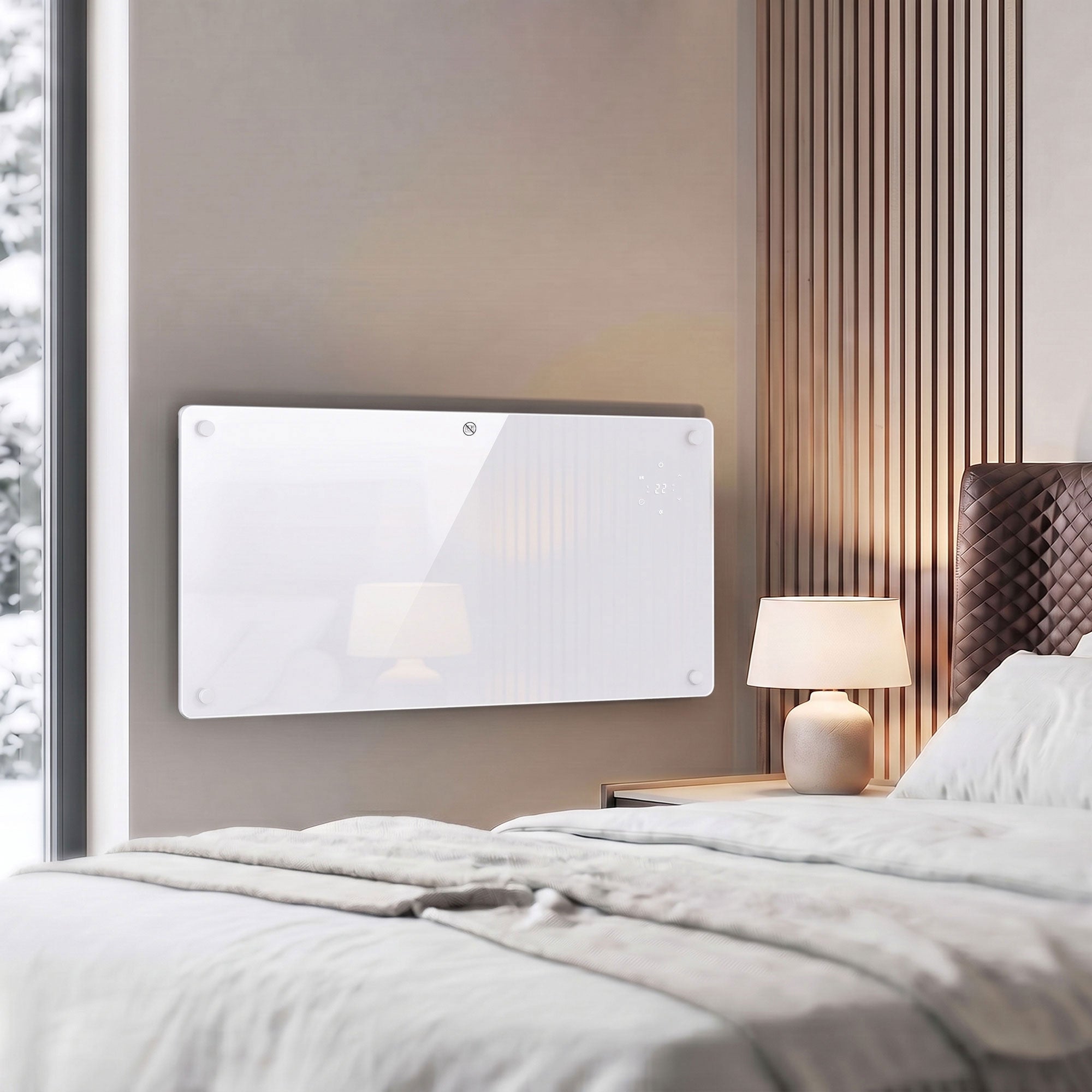 Radiador eléctrico conectado WiFi 2000 W, calefactor de convección de pie o de pared, mando a distancia, pantalla LED, 15-22 m²
