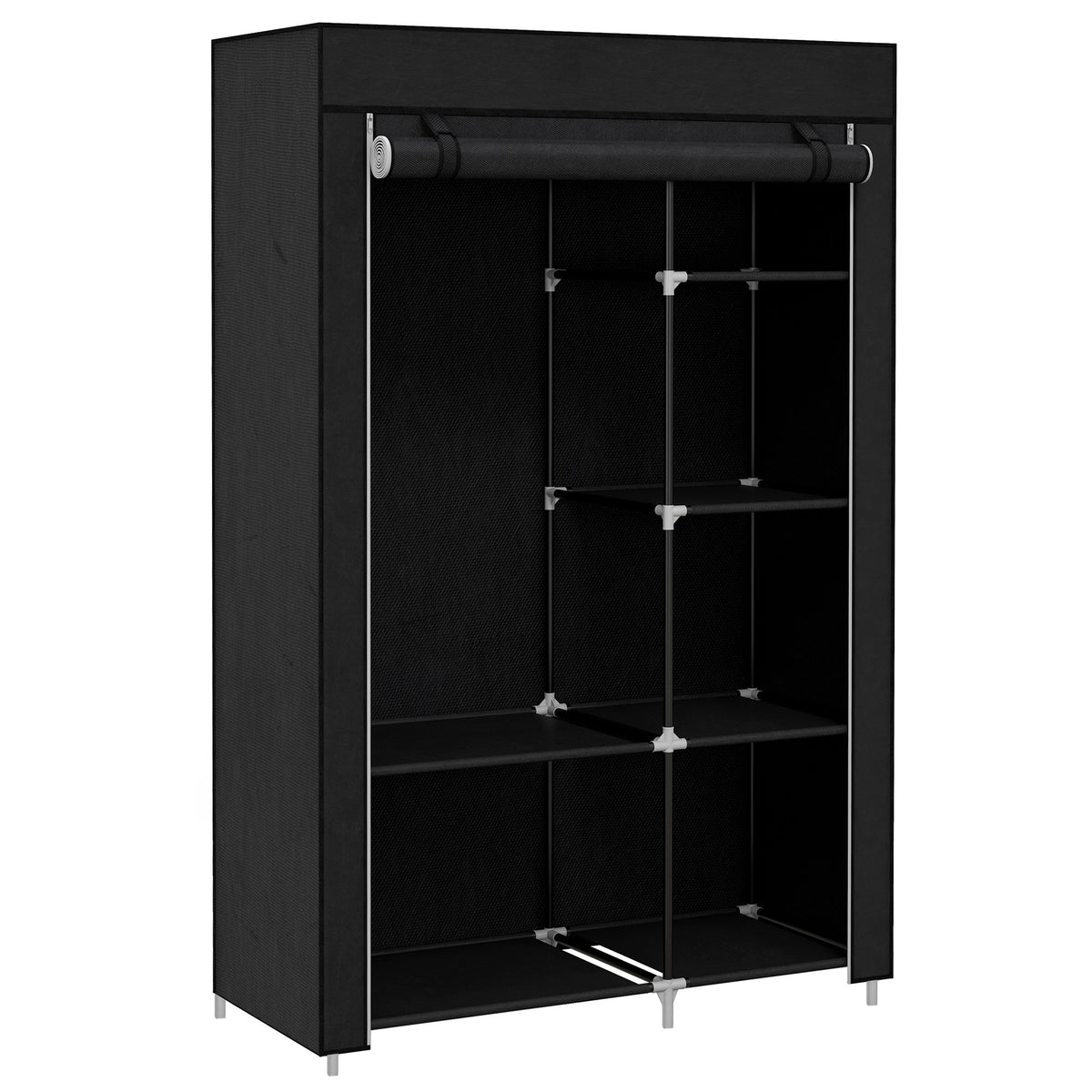 Armoire penderie multi-rangement - 6 étagères, 1 barre - non tissé noir