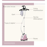 Défroisseur vapeur vertical défroisseur à vêtements 1,4 L 1950 W débit vapeur 32g/min tige telescopique rose noir