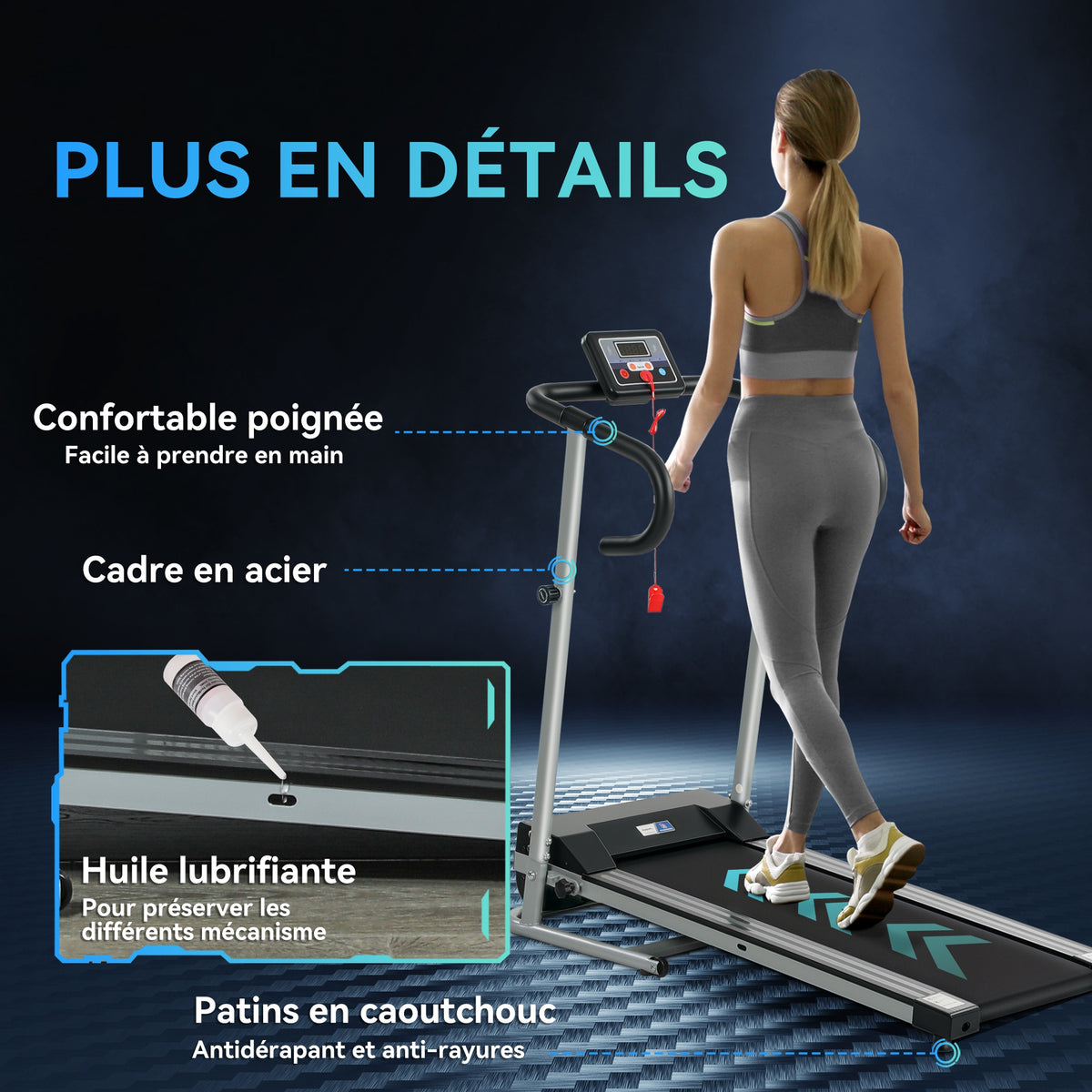 Tapis de course Fitness électrique pliable - .fr x FFHandball - 1 à 10 Km/h écran multifonctions - puissance 500 W
