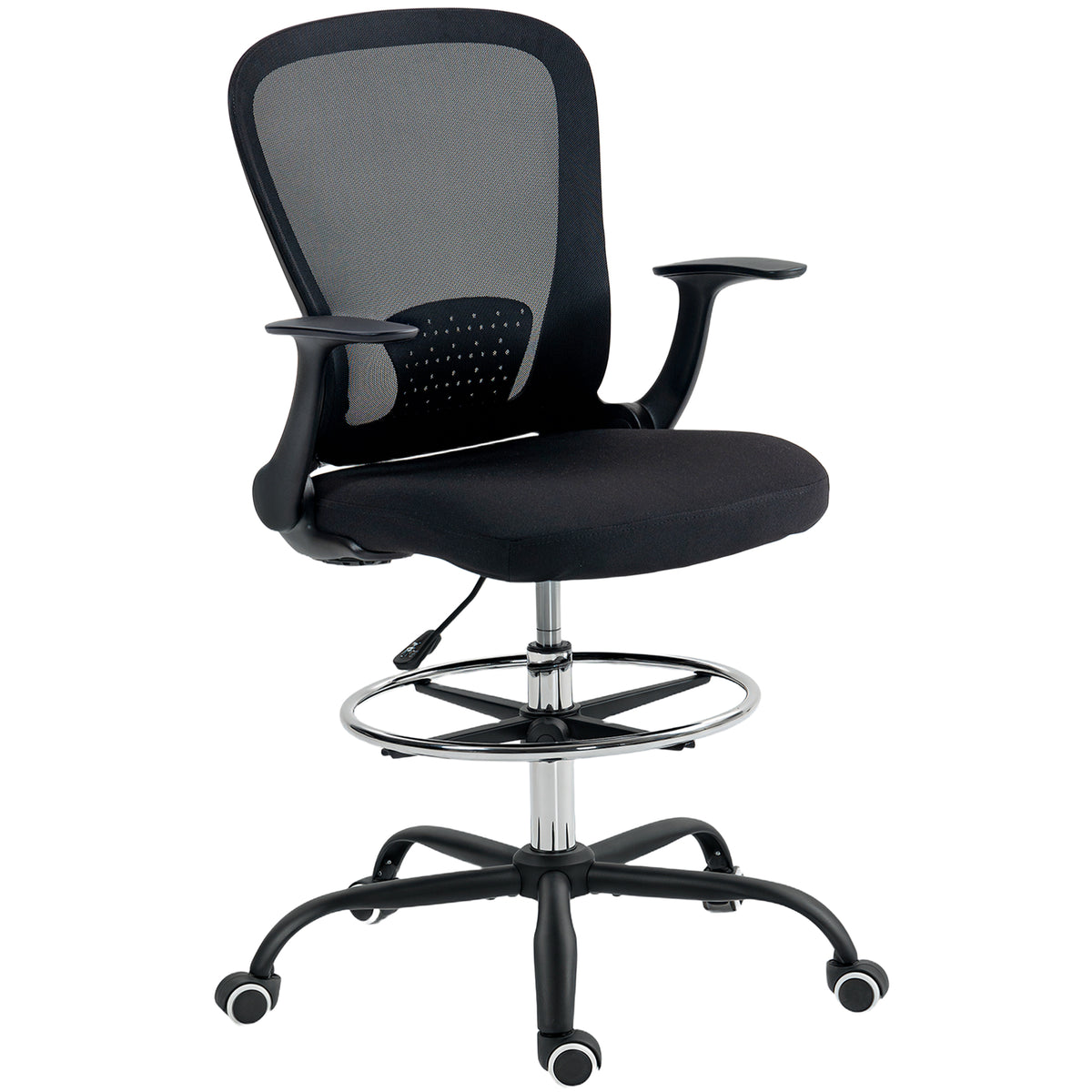 Sedia da ufficio ergonomica con poggiapiedi regolabile e braccioli sollevabili, altezza regolabile, 59x62x99-119cm, nero
