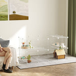 Dierenren omheining voor huisdieren modulair verblijf voor kleine dieren 2 niveaus staaldraad 146x73x73cm wit