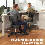 Tabouret massage a roulettes reglable en hauteur pivotant avec dossier ergonomique gris
