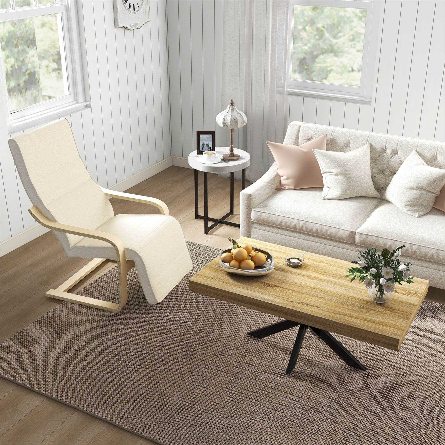 Table Basse rectangulaire table d'appoint Style Industriel en métal Noir et Plateau aspect Bois - dim. 110 x 60 x 45cm