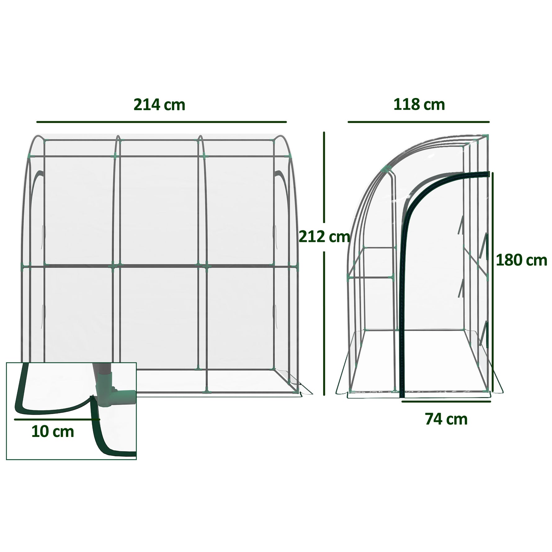 Serre de jardin adossée, serre de balcon, bâche renforcée PVC, 2 portes enroulables, 214 x 118 x 212 cm, transparent