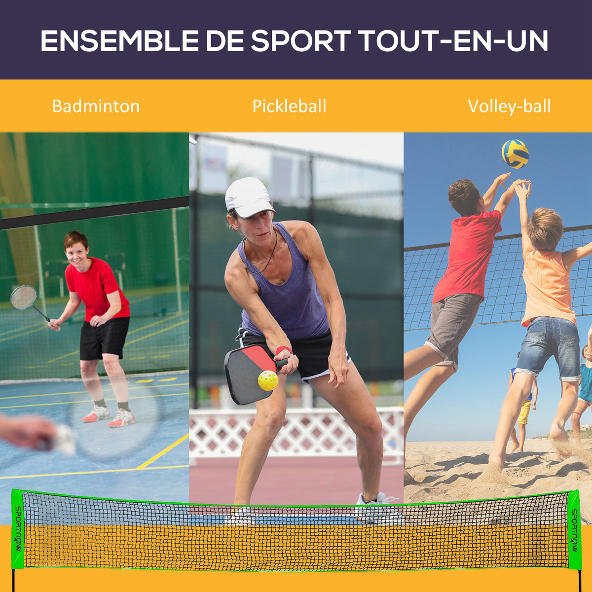 Set completo 3 in 1 per badminton, pickleball e pallavolo, giochi sportivi da esterno con rete ad altezza regolabile