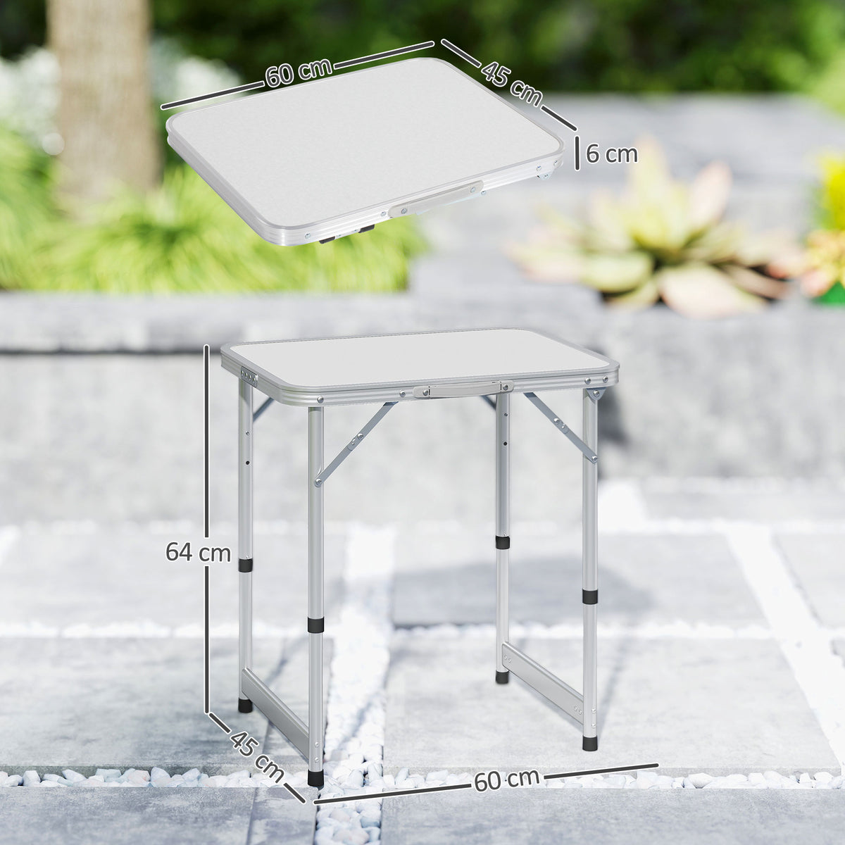 Table Pliante Table de Camping Table de Jardin Hauteur réglable Aluminium MDF Blanc