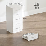 Commode 5 tiroirs, meuble de rangement étroit, style moderne, pour chambre à coucher, salon, couloir, 40x35x85cm, blanc