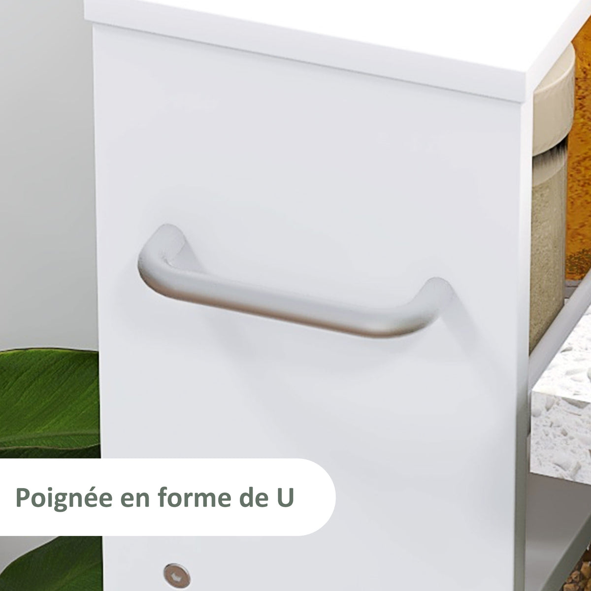 Chariot de rangement à 4 niveaux, desserte à roulettes avec poignées, desserte étroite, 45 x 15 x 91 cm, blanc