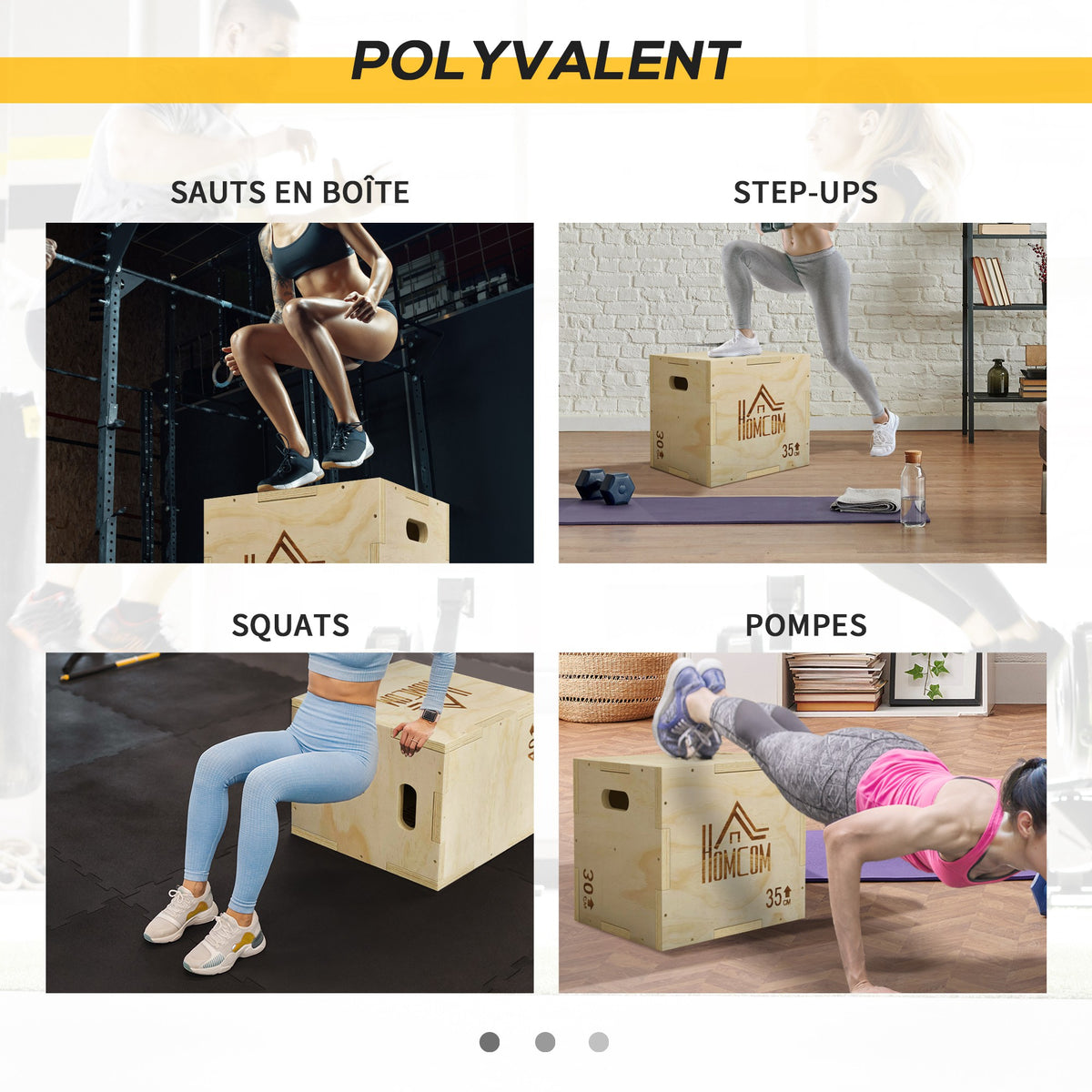 Box jump pliométrie appareil boîte à saut musculation fitness entraînement croisé plyobox pour box training 40,5/35,5/30,5 cm