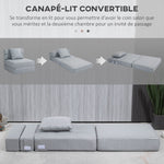Chauffeuse canapé-lit convertible fauteuil 1 place avec 1 coussin déhoussable, tissu gris clair