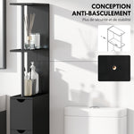 Meuble colonne salle de bain armoire de salle de bain avec tiroirs étagères ouvertes placard 15 x 33 x 136,8 cm noir