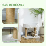 Arbre à chat grattoir design avec jeu 2 pompons suspendus 2 poteaux sisal plateforme peluche sisal 48 x 38 x 42 cm beige