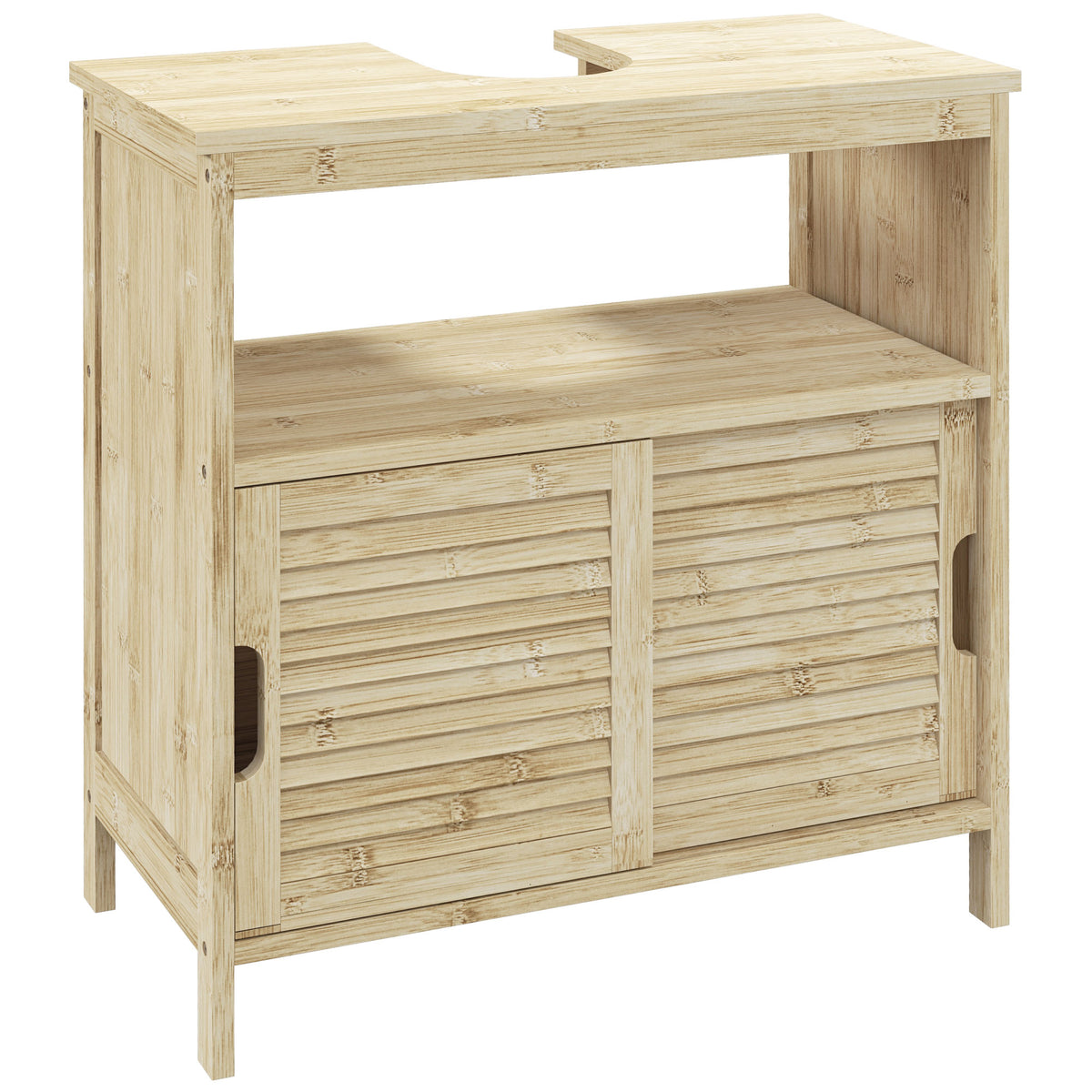 Meuble sous lavabo en Bambou, Meuble de Rangement pour Salle de Bain avec 2 Portes, 60 x 30 x 60 cm, Bois Naturel
