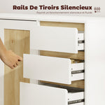 Buffet, meuble de rangement avec 2 portes et 4 tiroirs, étagère réglable, 120 x 40 x 86 cm, blanc et chêne