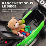 Porteur enfants voiture F1, véhicule à pousser avec volant musical, roues silencieuses et coffre, 18-36 mois, vert
