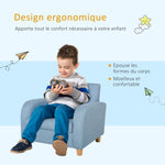 Fauteuil Enfant Design scandinave accoudoirs Assise Dossier garnissage Mousse piètement Bois Caoutchouc Lin Bleu