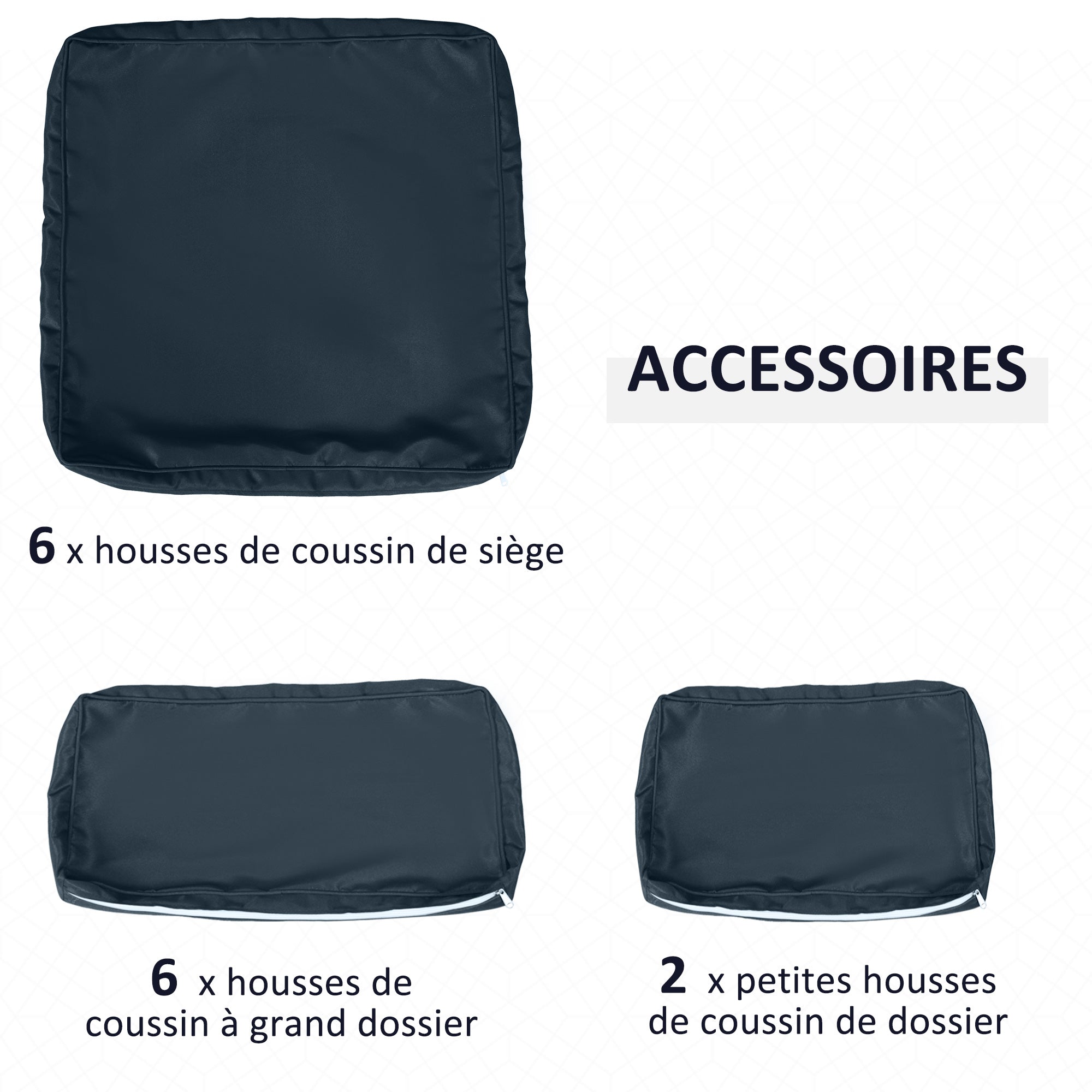 Lot de 14 Housses de Rechange Coussins Salon de Jardin - 6 Housses Coussin d'assise, 8 Housses Coussin Dossier Bleu