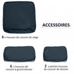 Lot de 14 Housses de Rechange Coussins Salon de Jardin - 6 Housses Coussin d'assise, 8 Housses Coussin Dossier Bleu