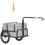 Remorque à vélo avec coffre de rangement amovible et pliable de 65L, réflecteurs de sécurité, charge max. 40KG, gris