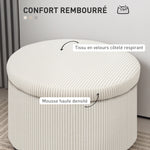 Pouf coffre rangement, tabouret rond, pouf repose-pieds en velours côtelé, charge 120 Kg, Ø 60 x 41 cm, beige