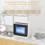 Mini lave-vaisselle compact 4 couverts, lave-vaisselle de table, 6 programmes, commandes tactiles, réservoir 6 L, blanc